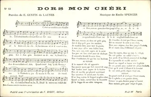 Lied Ak Dors mon Cheri, E. Gustin de Launes, Emile Spencer