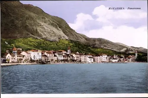 Ak Makarska Kroatien, Panorama, Wasserblick zum Ort hin