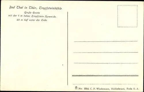 Ak Thal Ruhla im Wartburgkreis Thüringen, Tropfsteinhöhle, Große Grotte