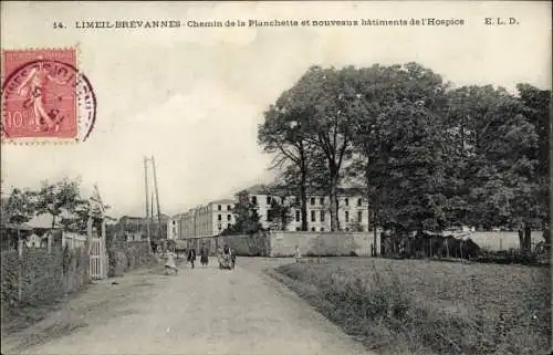 Ak Limeil Brevannes Val de Marne, Chemin de la Planchette et nouveaux batiments de l'Hospice