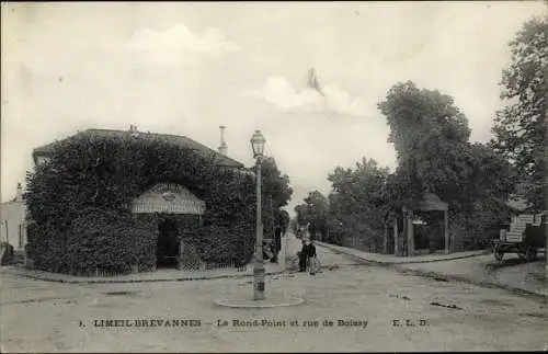 Ak Limeil Brevannes Val de Marne, Le Rond Point et rue de Boissy