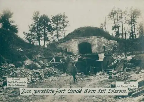 Riesen Ak Soissons Aisne, Fort Conde, Kriegszerstörungen, I.WK