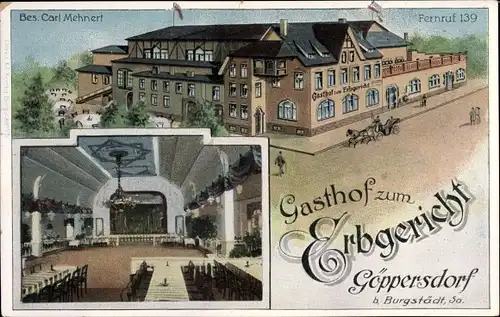 Ak Göppersdorf Burgstädt in Sachsen, Gasthof zum Erbgericht, Saal