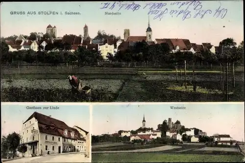 Ak Stolpen in Sachsen, Nordseite, Gasthaus zur Linde, Westseite