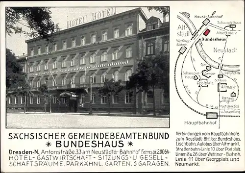 Stadtplan Ak Dresden Neustadt, Sächsischer Gemeindebeamtenbund, Bundeshaus