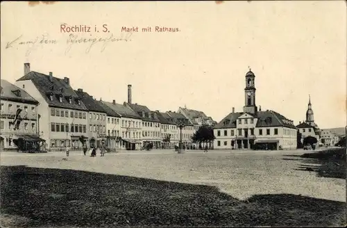 Ak Rochlitz Sachsen, Markt mit Rathaus, Gasthof