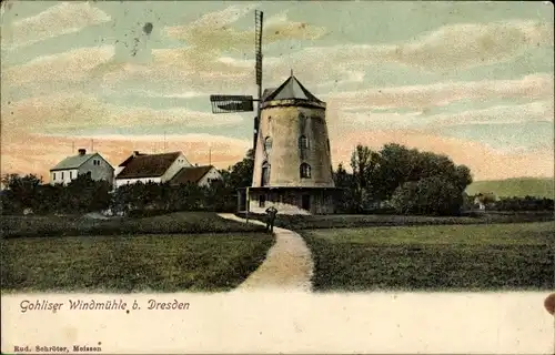 Ak Dresden Gohlis, Windmühle