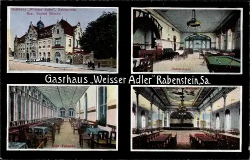 Ak Rabenstein Chemnitz in Sachsen, Gasthaus Weißer Adler, Konzert u Ballsaal, Gastzimmer, Veranda