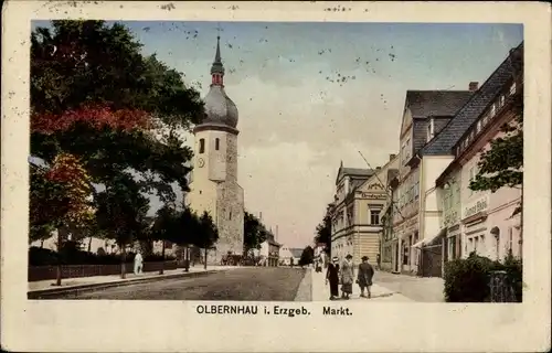 Ak Olbernhau im Erzgebirge, Markt, Kirche