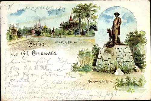 Litho Berlin Wilmersdorf Grunewald, Joachim Platz, Bismarck Denkmal