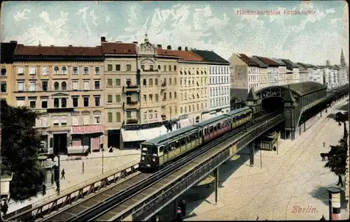 Ak Berlin Kreuzberg, Eine U Bahn an der Hochbahnstation Kottbusser Tor