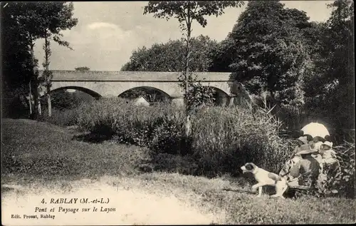 Ak Rablay Maine-et-Loire, Pont et Paysage sur le Layon