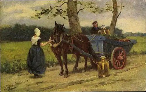 Künstler Ak Gerstenhauer, Johann, Bauern, Transport, Lieferung, Pferd