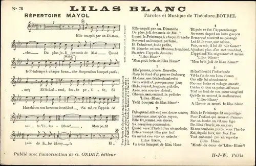 Lied Ak Theodore Botrel, Lilas Blanc