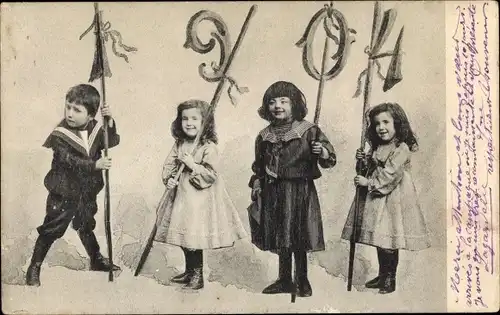 Ak Glückwunsch Neujahr, Junge und Mädchen, Jahreszahl 1904