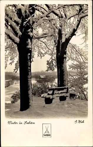 Ak Erlbach im Vogtland, Winteridyll, Eubabrunner Schlossbank