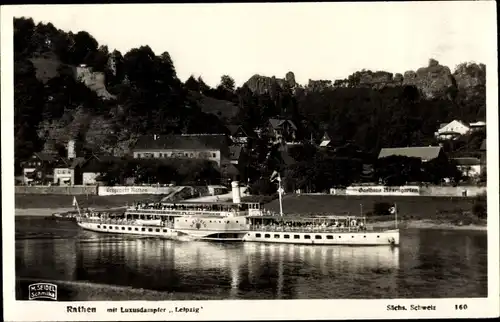 Ak Rathen, Luxusdampfer Leipzig, Gasthaus Rosengarten