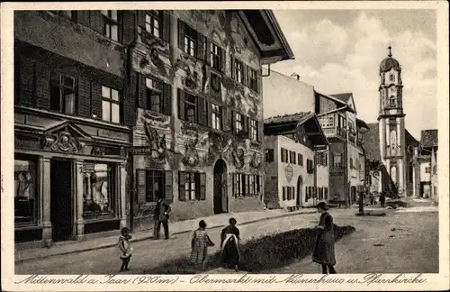 Ak Mittenwald an der Isar, Obermarkt mit Neunerhaus und Pfarrkirche
