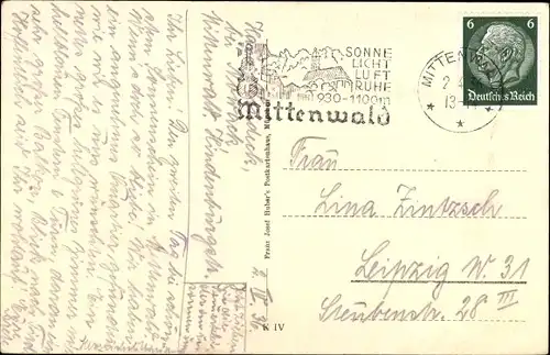 Ak Mittenwald an der Isar, Obermarkt mit Neunerhaus und Pfarrkirche