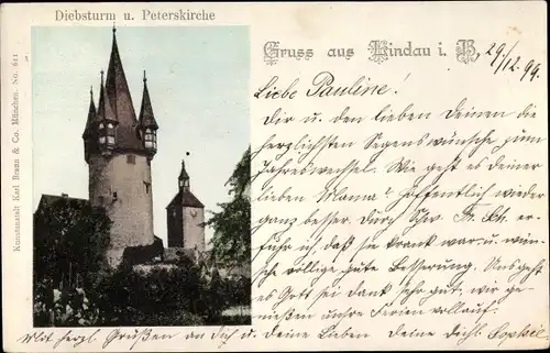 Ak Lindau am Bodensee Schwaben, Diebsturm, Peterskirche