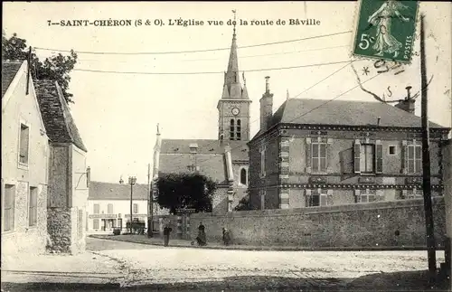 Ak Saint Chéron Essonne, L'Eglise vue de la route de Baville