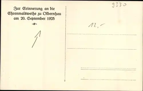 Ak Olbernhau im Erzgebirge, Ehrenmalsweihe 20 September 1925