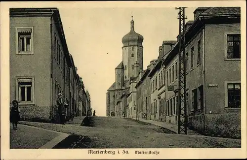 Ak Marienberg im Erzgebirge Sachsen, Marienstraße, Kirche