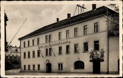 Ak Olbernhau im Erzgebirge Sachsen, Hotel zur Gerichtsschänke, Eingang