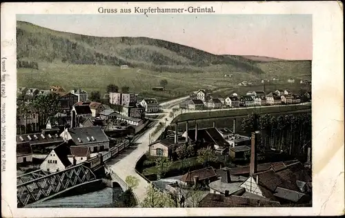 Ak Kupferhammer Grünthal Olbernhau im Erzgebirge Sachsen, Blick auf den Ort, Eisenbahn