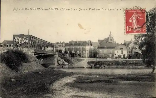 Ak Rochefort sur Loire Maine et Loire, Quai, Pont sue le Louet