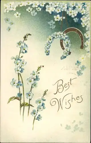 Litho Best Wishes, Hufeisen, Vergissmeinnicht