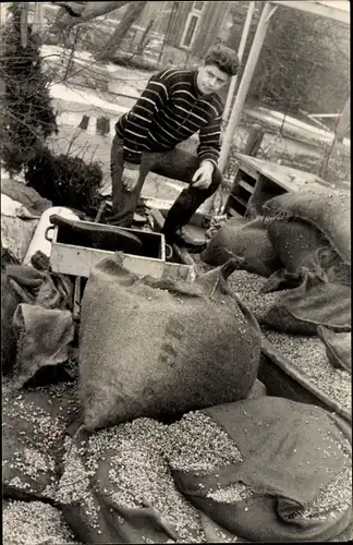 Foto Ak Hamburg Wilhelmsburg, Kaffee Brandt, Hochwasserschäden, Säcke mit Kaffeebohnen