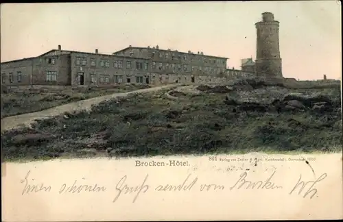 Ak Brocken Nationalpark Harz, Brockenhotel mit Aussichtsturm