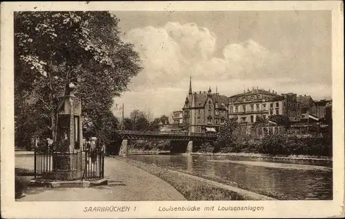Ak Saarbrücken im Saarland, Louisenbrücke mit Louisenanlagen