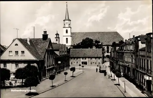 Ak Rothenburg in der Oberlausitz, Ortspartie, Kirchturm