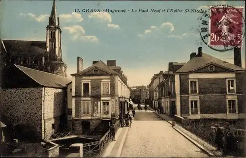 Ak Craon Mayenne, Le Pont Neuf et l'Eglise Saint Nicolas