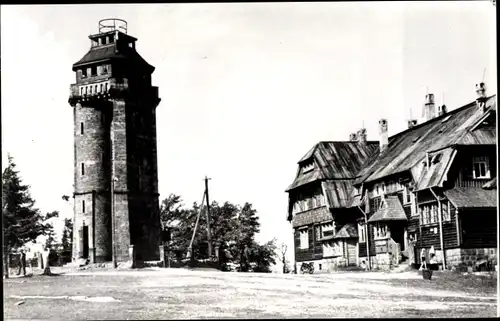 Ak Eibenstock im Erzgebirge Sachsen, Auersberg, HO Unterkunftshaus und Turm