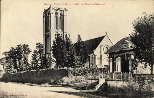 Ak Goustranville Calvados, L'Eglise et la Mairie