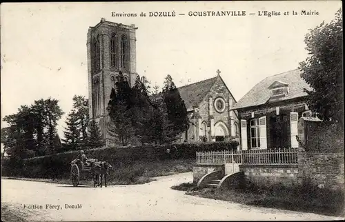 Ak Goustranville Calvados, L'Eglise et la Mairie