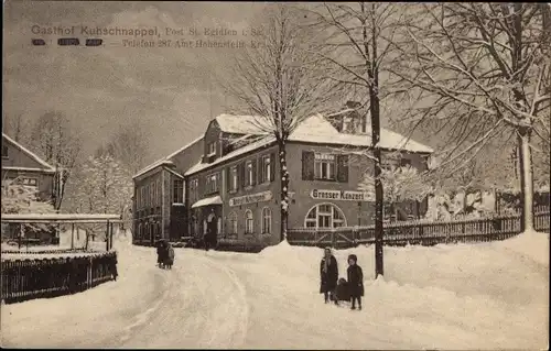 Ak Kuhschnappel Sankt Egidien in Sachsen, Gasthof im Winter