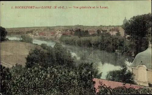 Ak Rochefort sur Loire Maine et Loire, Vue générale et le Louet