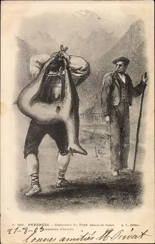 Künstler Ak Gorse, Pyrenees, Costumes du Pays, Chasseurs d'Izards