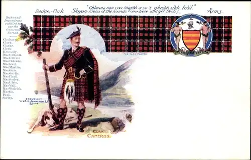 Wappen Künstler Ak Mann in schottischer Tracht, Clan Cameron, Tartan