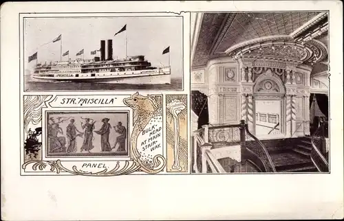 Ak Dampfschiff Priscilla, Fall River Line, Innenansicht