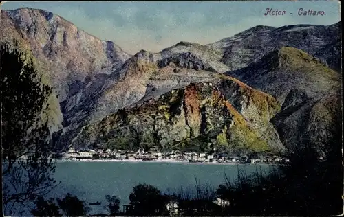 Ak Kotor Cattaro Montenegro, Blick auf den Ort und Berge