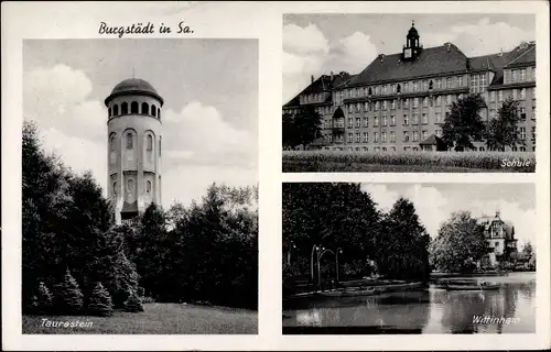Ak Burgstädt in Sachsen, Taura Stein, Schule, Wettin Hain
