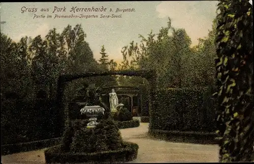 Ak Herrenhaide Burgstädt in Sachsen, Partie im promenaden Irrgarten Sans Souci