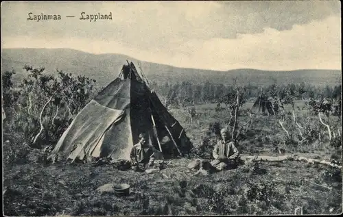 Ak Lapinmaa Lappland, Lappen vor einer Jurte, Landschaft