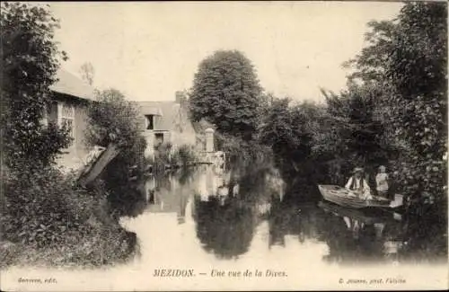 Ak Mézidon Calvados, Une vue de la Dives, Rudern