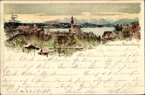 Künstler Litho Lipps, R., Starnberg in Oberbayern, Starnberger See, Kirche